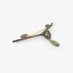 bronze & 18k mushroom branch pin with opal, diamond and moss agate
