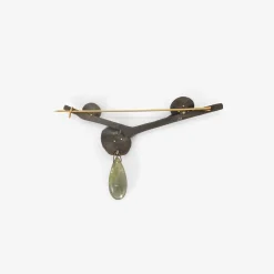 bronze & 18k mushroom branch pin with opal, diamond and moss agate