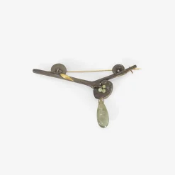 bronze & 18k mushroom branch pin with opal, diamond and moss agate