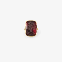 18k & almandine garnet tree intaglio ring