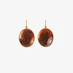18k & amber tourmaline oval lens earrings