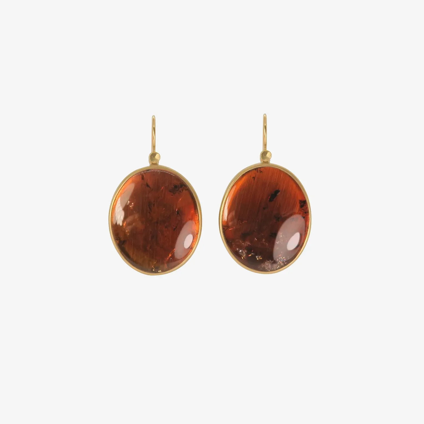 18k & amber tourmaline oval lens earrings