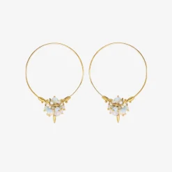 18k & australian opal small hoop cluster earrings