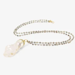 18k & baroque pearl comet pendant on platinum & diamond chain