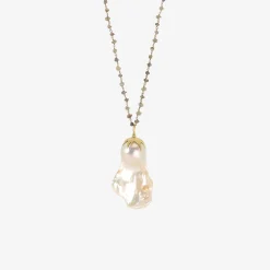 18k & baroque pearl comet pendant on platinum & diamond chain