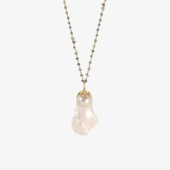 18k & baroque pearl comet pendant on platinum & diamond chain