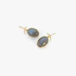 18k & bezel-set oval labradorite earrings