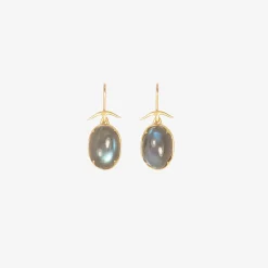 18k & bezel-set oval labradorite earrings