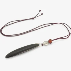 14k & black jade bean pendant with keshi pearl & amber on silk cord