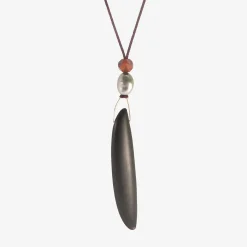 14k & black jade bean pendant with keshi pearl & amber on silk cord