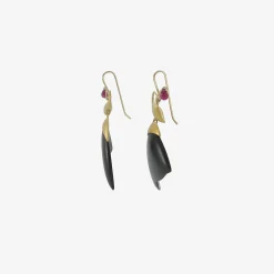 18k & black jade moth wings with ruby briolettes
