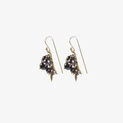 10k & black pearl bug cluster earrings