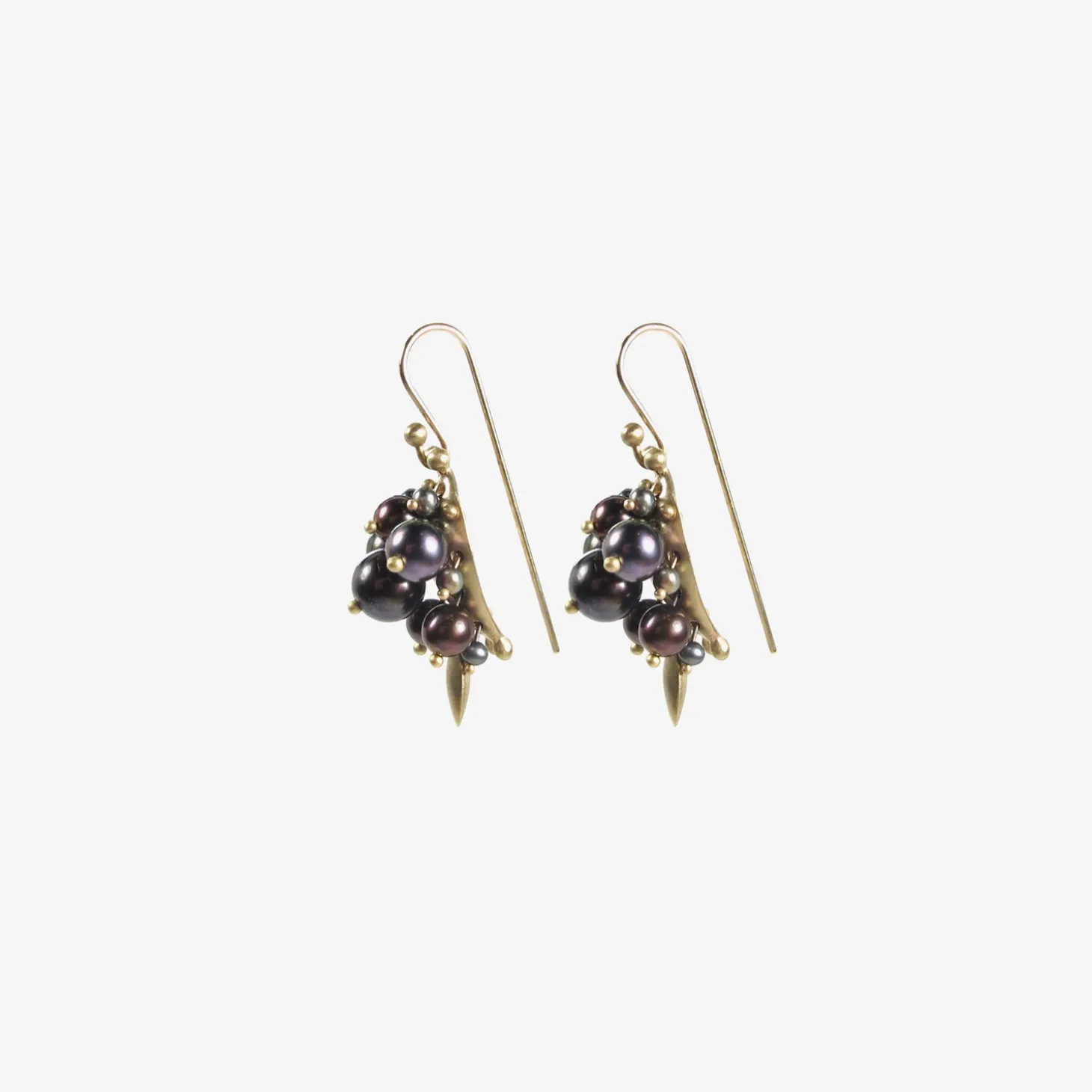 10k & black pearl bug cluster earrings