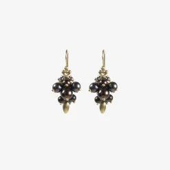 10k & black pearl bug cluster earrings