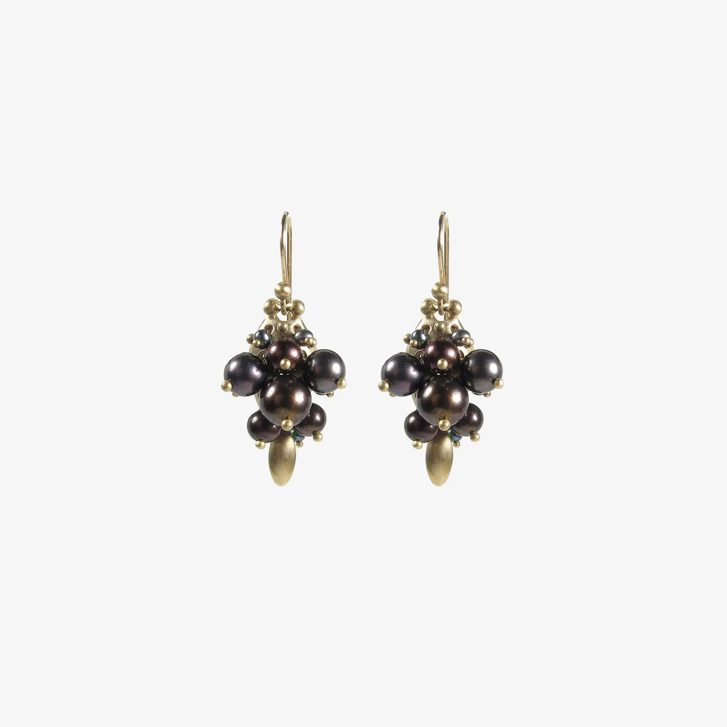 10k & black pearl bug cluster earrings