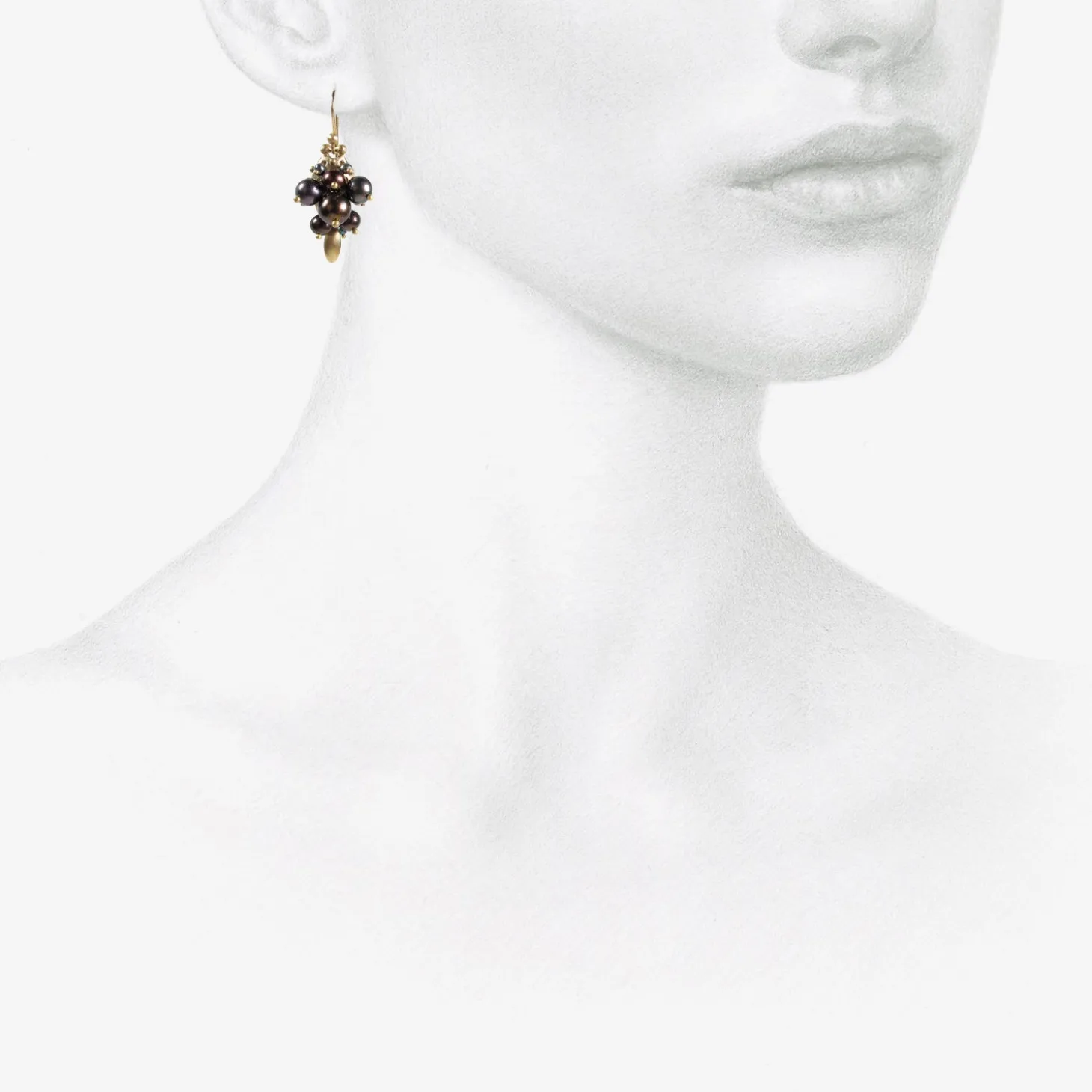 10k & black pearl bug cluster earrings