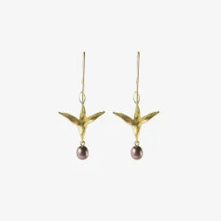 18k & black pearl flying bird earrings