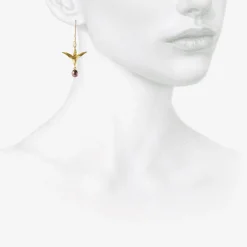 18k & black pearl flying bird earrings