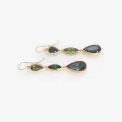 18k & blue green tourmaline triple drop earrings, 11.15ct
