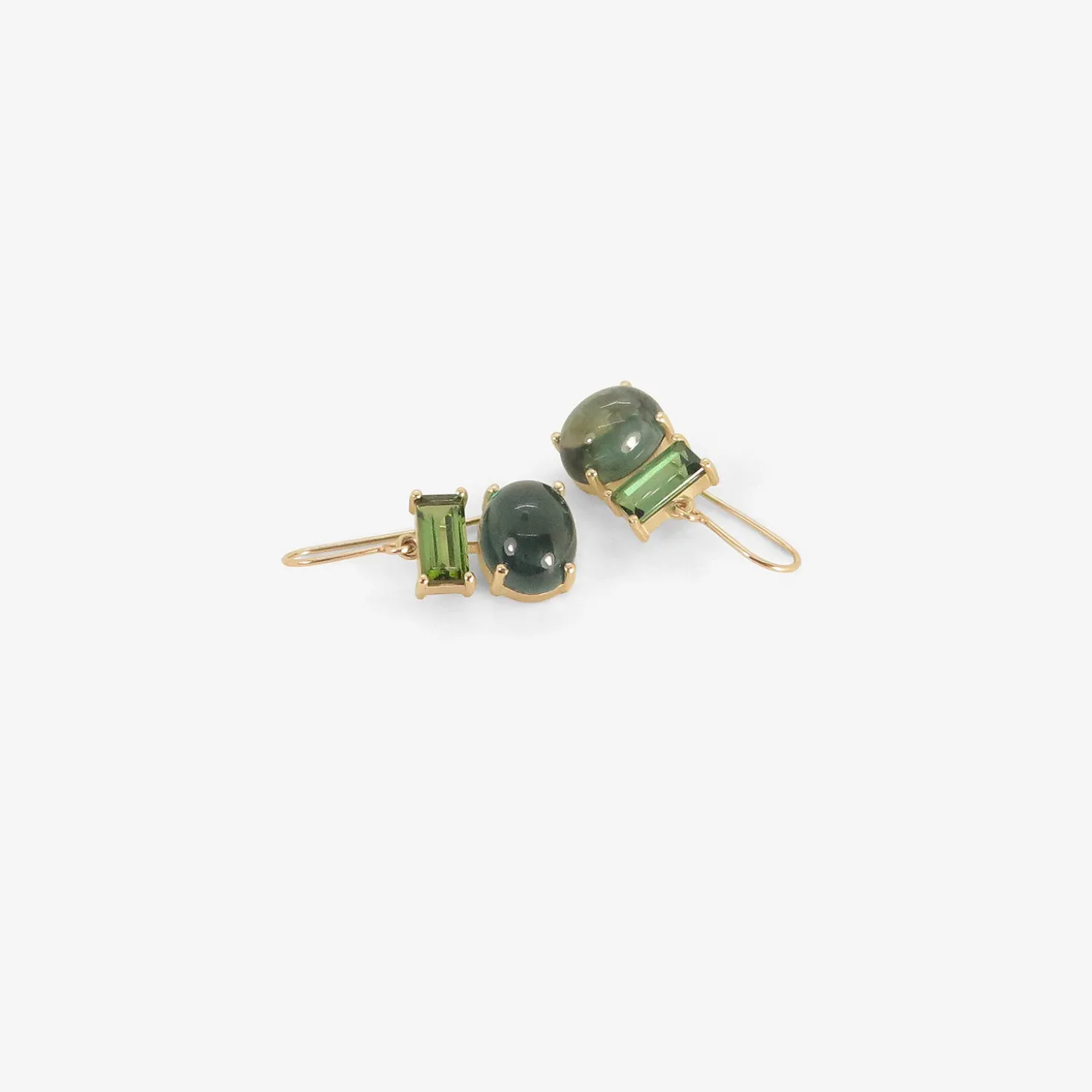14k & blue green tourmaline paired drop earrings, 9.1ct