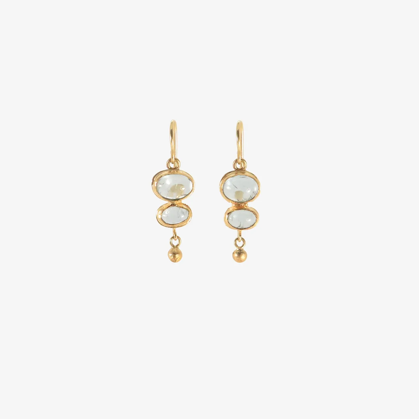 18k & cabochon aquamarine double drop earrings with 22k drops, 3.94ct