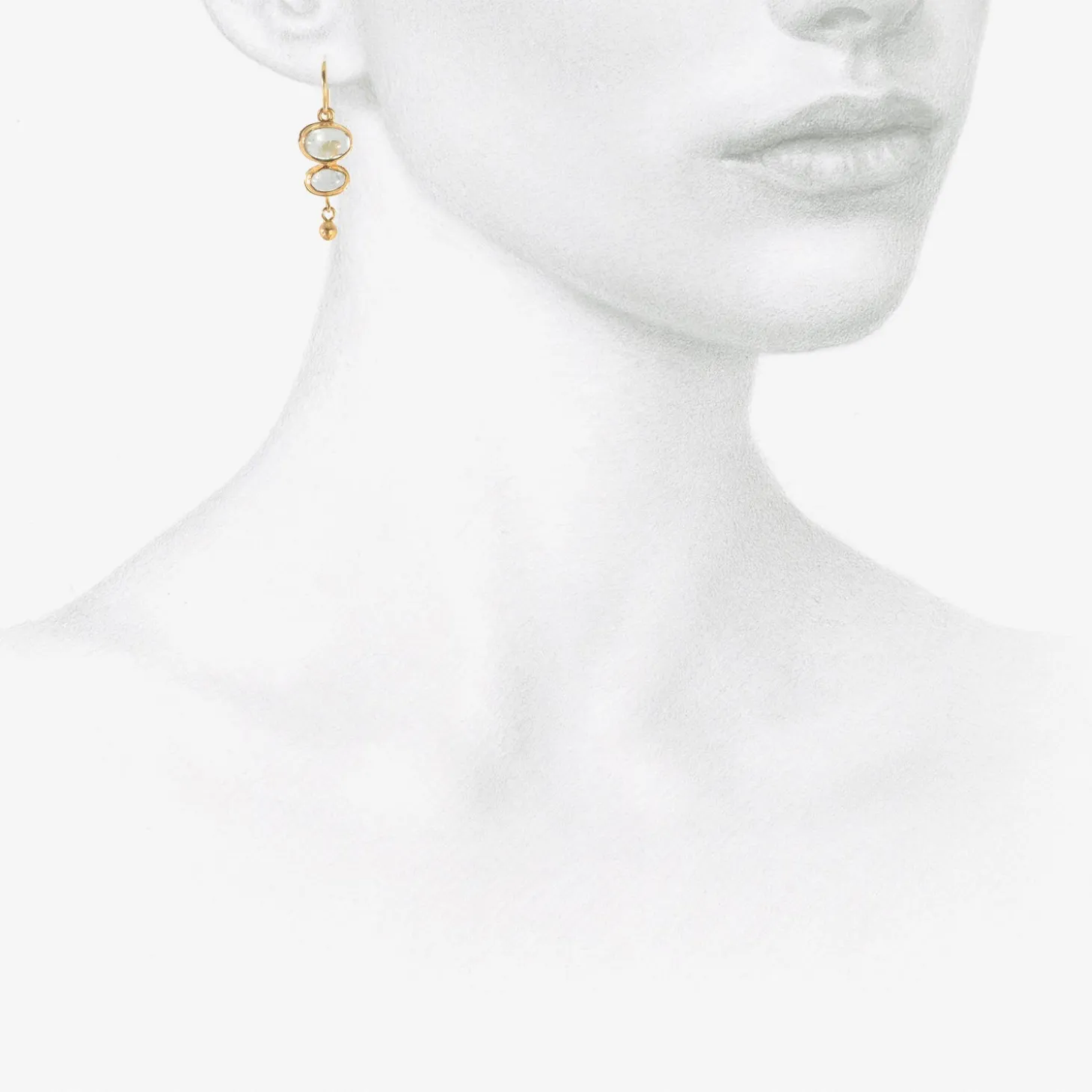 18k & cabochon aquamarine double drop earrings with 22k drops, 3.94ct