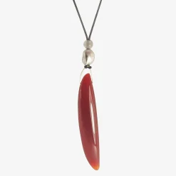14k & carnelian bean pendant with keshi pearl & labradorite on silk cord
