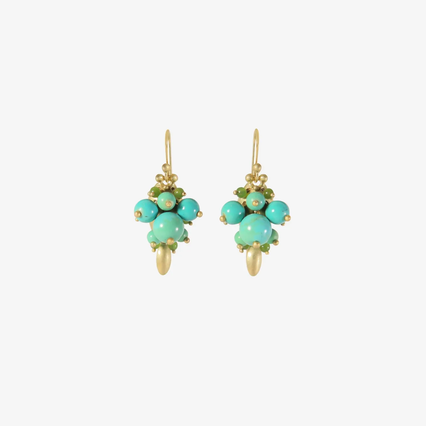10k & chinese turquoise bug cluster earrings
