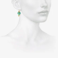 10k & chinese turquoise bug cluster earrings