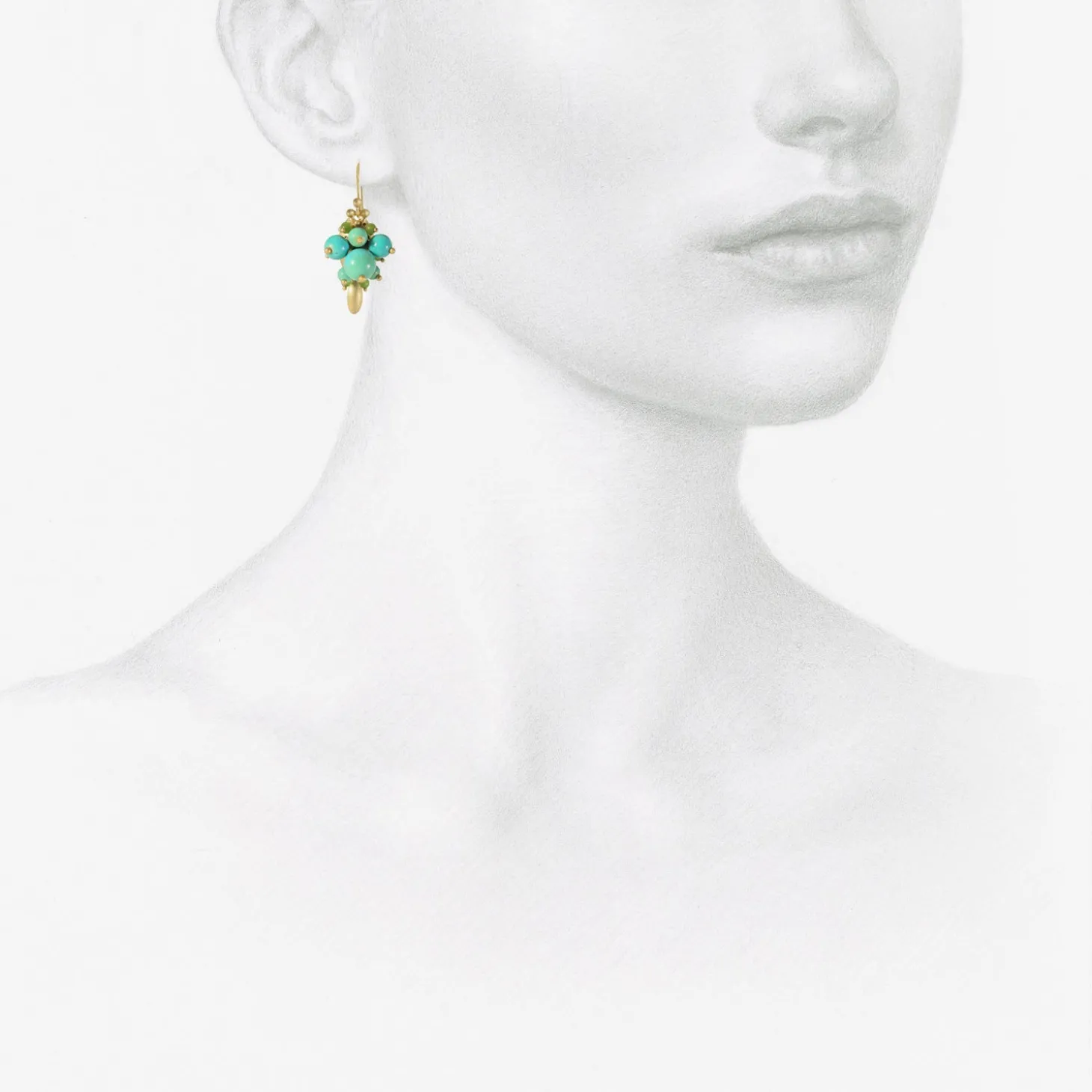 10k & chinese turquoise bug cluster earrings