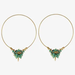 14k & chinese turquoise medium hoop clusters