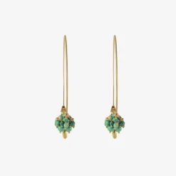 14k & chinese turquoise medium hoop clusters