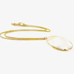 18k & clear quartz large lens pendant