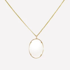 18k & clear quartz large lens pendant