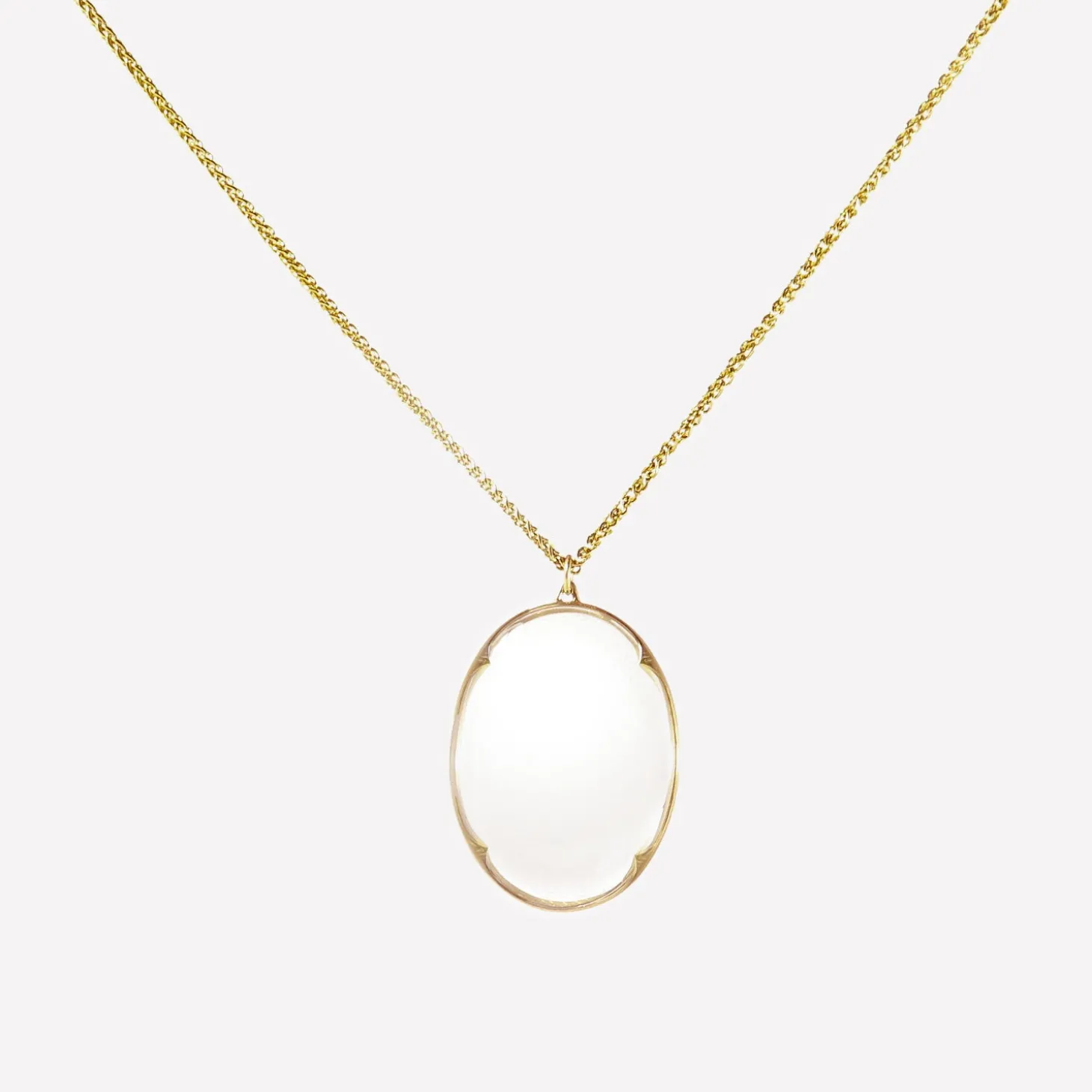 18k & clear quartz large lens pendant