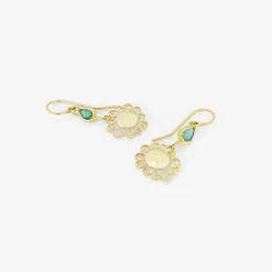 18k & colombian emerald small spirally flower earrings