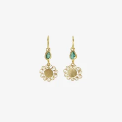 18k & colombian emerald small spirally flower earrings