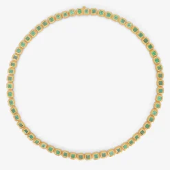 20k & colombian emerald ziggurat eternity necklace, 11.64ct
