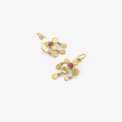 22k & cushion-cut ruby tiny girandole earrings