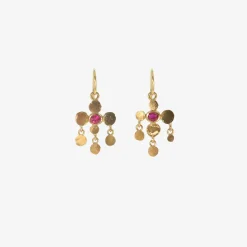 22k & cushion-cut ruby tiny girandole earrings
