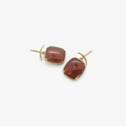 18k & cushion-shaped hessonite garnet over mother-of-pearl earrings