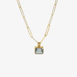 22k & deep blue emerald-cut aquamarine pendant