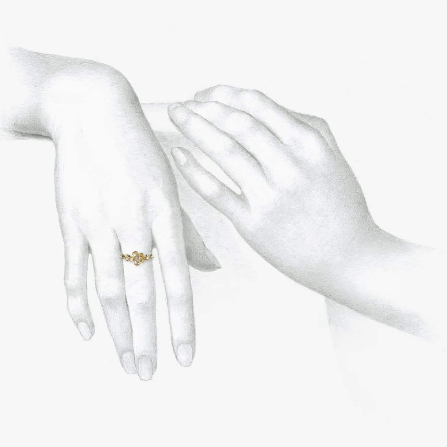 14k & diamond graduating blossom and open flower ring, .10ct