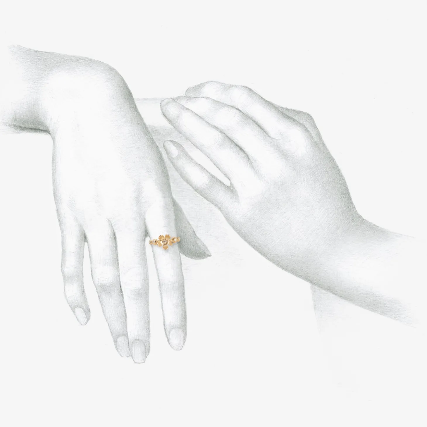 14k & diamond graduating blossom and open flower ring, .10ct