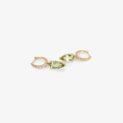 14k & diamond pavé huggie hoops with green tourmaline drops, 3.01ct
