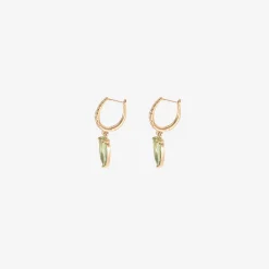 14k & diamond pavé huggie hoops with green tourmaline drops, 3.01ct