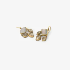 18k & diamond-shaped blue pink opal chandelier earrings with herkimer diamond drops