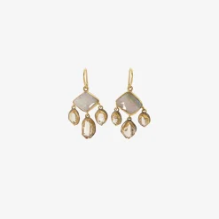 18k & diamond-shaped blue pink opal chandelier earrings with herkimer diamond drops