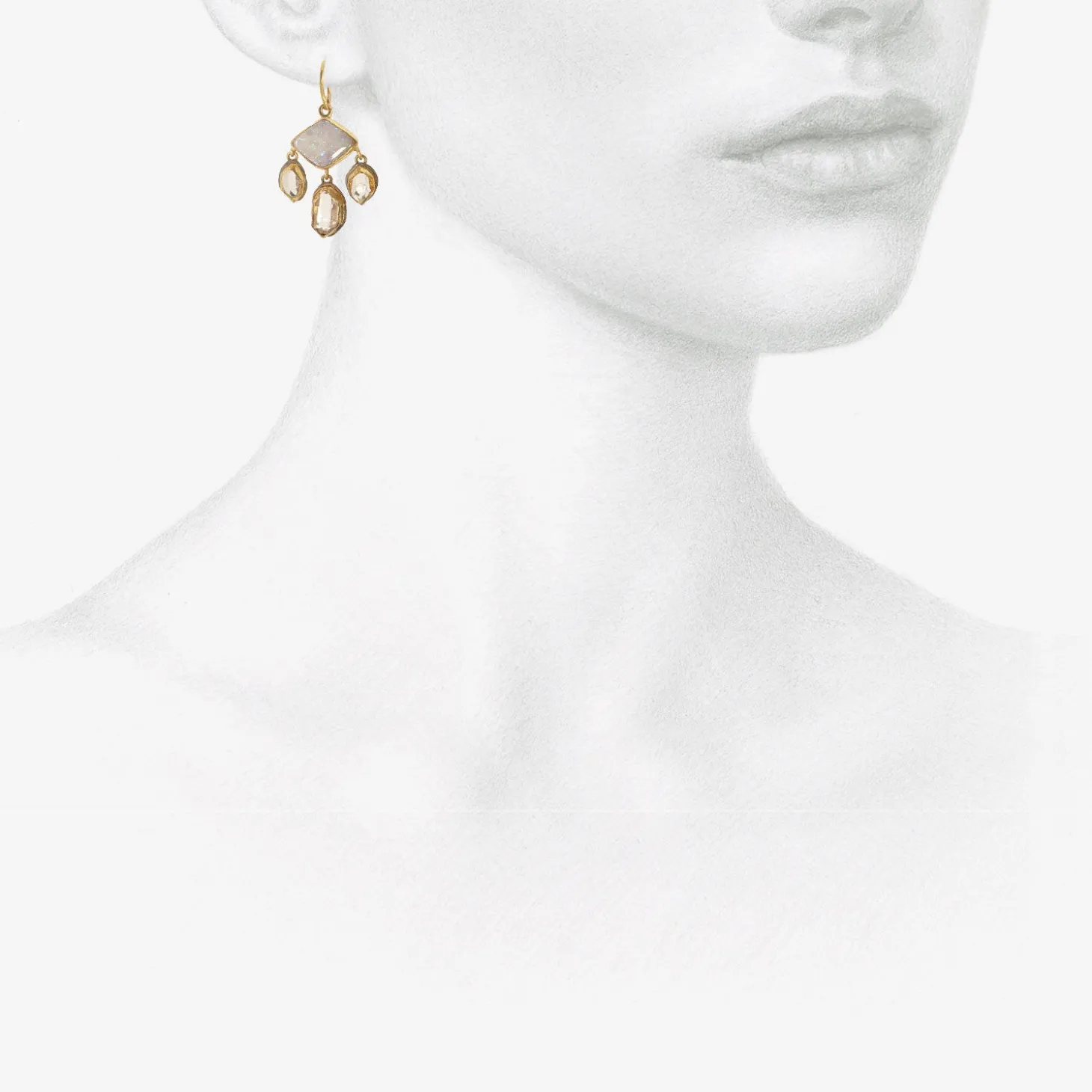18k & diamond-shaped blue pink opal chandelier earrings with herkimer diamond drops