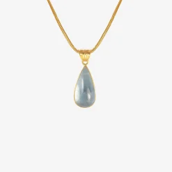 22k & elongated teardrop-shaped aquamarine pendant
